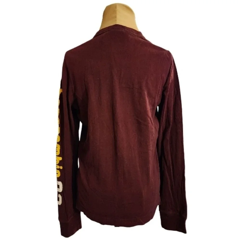Abercrombie Muscle‎ Long Sleeve Tee Y2K Logo Burgundy Men XS Youth XL Women S